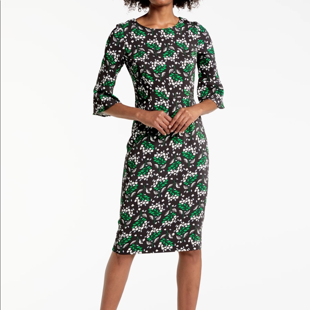 Boden Black and Green Floral Midi Dress